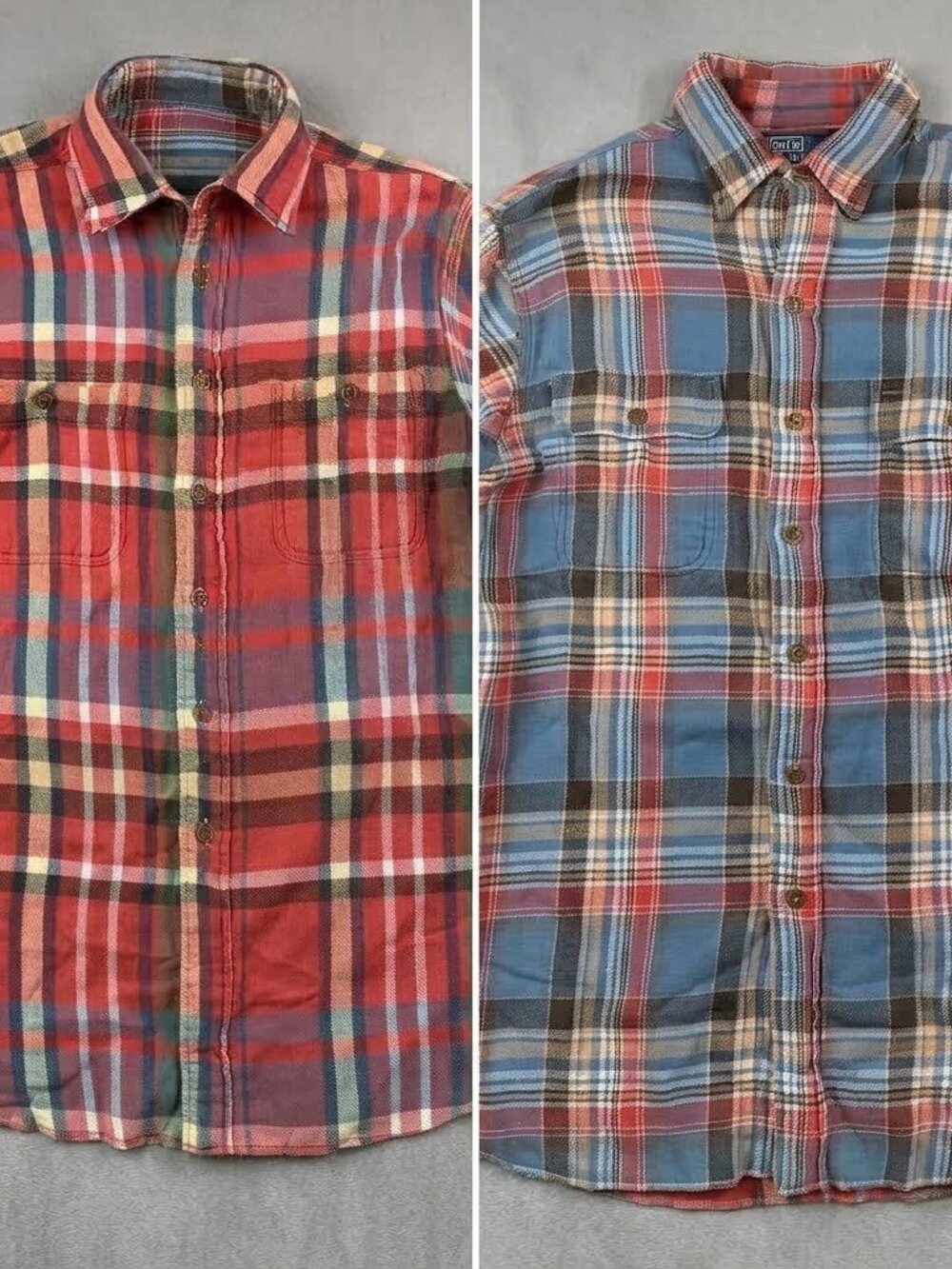 Vintage Ralph Lauren Polo Reversible Flannel Medium Blue Red Plaid Work Shirt